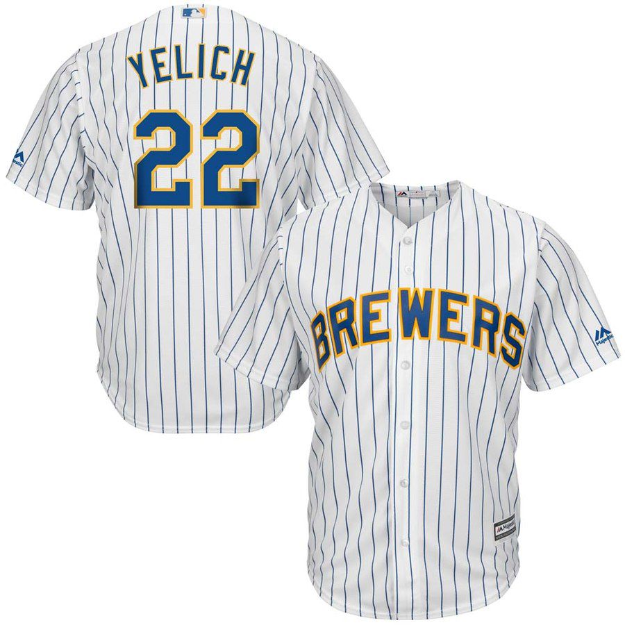 Men Milwaukee Brewers 22 Yelich White Game MLB Jersey